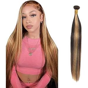 Salharer Straight Human Hair Bundles Single Extensions Machine Double Wefts Unprocessed Remy Weave Highlight Blonde Color for Woman 28 Inch
