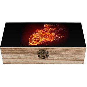 Brandend skelet rijden motorfiets houten kist met deksel opbergdozen organiseren juwelendoos decoratieve dozen voor vrouwen mannen