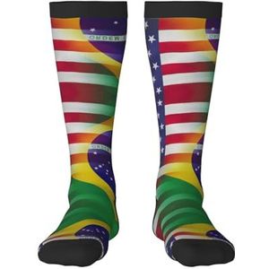 Amerikaanse en Braziliaanse vlaggen volwassen grappige 3d sokken crew sokken nieuwigheid sokken gag geschenken, zachte gezellige sokken., Zwart, Eén Maat