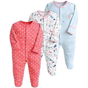 Minizone Babypyjama, 3-delig, rompertje met lange mouwen en footies, katoenen onesie, jumpsuit, 0-3 maanden, rood