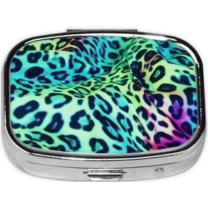 Groene Luipaard Pillendoosje 2 Compartimenten Pillendoos Draagbare Metalen Pil Organizer Leuke Reizen Pil Container Vitamine Organizer voor Portemonnee Pocket Reiscadeau
