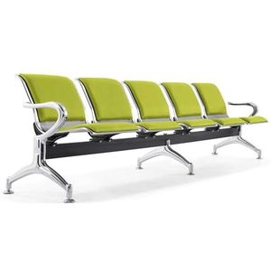 FBasic Bank met 5 zitplaatsen, staal, 299 x 71 x 78 cm, zilver voor wachtkamer, met zitkussen voor zitting en rugleuning PISTACCHIO | Bank met armleuningen