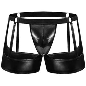 Men's PVC Leather Low Waist Boxer Shorts Underwear Jockstraps Erotic Clubwear(Size:Eén maat,Color:Zwart)