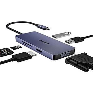 Hopday - 6-in-1 USB C Hub - Converter - Aluminium - 4K HDMI, 2x USB-A, VGA, SD & MicroSD