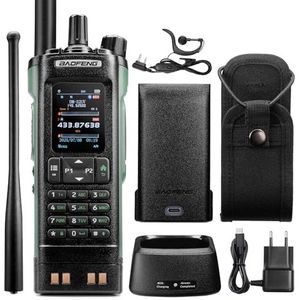 BAOFENG DM-32UV 10W DMR-radio, UHF/VHF/AM/FM-handzender met GPS en digitale APRS, Tier II-dubbele sleuf, 2-inch kleurendisplay, 4000 kanalen, 50.000 contacten, beschermhoes, groen