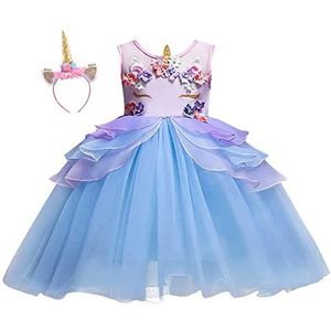 WOCINL Kleine Meisjes Eenhoorn Feest Prinses Kostuum Verjaardag Pageant Tule Jurk Kerst Carnaval Halloween Outfits w/Hoofdband Blauw 4-5T