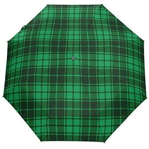 Groene Tartan Gingham Plaid Paraplu Automatische Open Sluiten Reizen Zon Blokkeren Winddicht Paraplu's voor Vrouwen Mannen