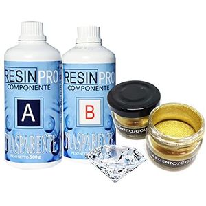 Kit Clear Epoxy GR 800 + Metallic Pigment Resin Pro voor sieraden en doe-het-zelf (goud)