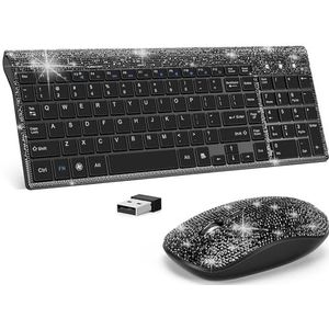 Dazzling Luxe Toetsenbord en Muis Draadloos, Sparkly Bling Strass Draadloze Muis en Toetsenbord Gift Set (zwart)