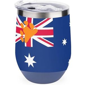 Australië Beer Paw Vlag 12 oz Wijn Tumbler Met Deksel Roestvrij Staal Cup Dubbelwandige Vacuüm Geïsoleerde Koffie Mok