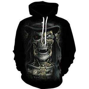 keepmore Heren Retro doodshoofd hoodie gothic doodskop grafische trui casual lange mouwen capuchon sweatshirt met tas, # 3., M