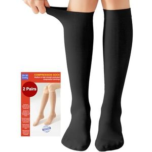 2 Paar Medische Compressiekousen Dames & Herren 20-30 mmHg Klasse 2 | Gesloten Teen | Gegradueerde Steun | Steunkousen tegen Spataderen, Oedeem, Reizen (2x Zwart, XXL)