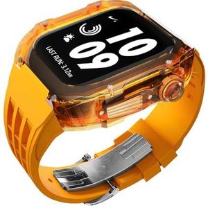 INSTR Transparante kastbandmodificatiekit voor Apple Watch-serie 9 8 7 45 mm Retrofitkit Rubberen armbandband met cover voor iWatch-serie 6 5 4 SE 44 mm(Color:TransO-O,Size:45mm44mm)