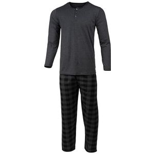 HEYO Pyjama heren lange pyjama katoen tweedelige set lange mouwen shirt lange geruite pyjamabroek, dark grey, M