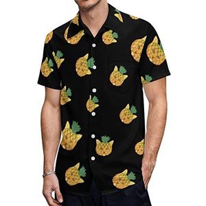 Ananas Kat Heren Hawaiiaanse Shirts Korte Mouw Casual Shirt Button Down Vakantie Strand Shirts 2XL