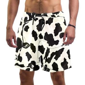 PAFEFO Nieuwigheid boardshorts voor heren, strandvakantie, feest, sneldrogende badpakken met grote koeienbont print ontwerpen, Print van grote koeienbont, S