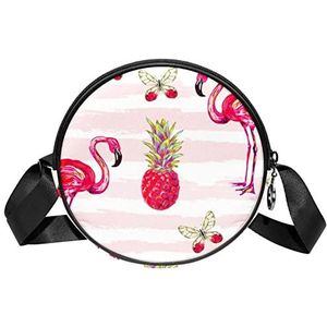 Ronde Crossbody Tas Roze Flamingo Zomer Messenger Bag Purse voor Vrouwen, Meerkleurig, 6.7x6.7x2.3 in, Sling Rugzakken