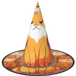 RLDOBOFE Heksenhoed Oranje Katten Gedrukt Tovenaar Hoed Unisex Halloween Hoed Voor Cosplay Party Kostuum Decoraties