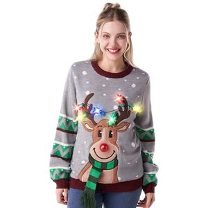 JOYIN Kersttrui voor dames met ledlampjes en rendier, met geïntegreerde lampjes, rood, zwart, blauw, lange kersttrui (S-XL), S