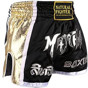 Muay Thaise shorts satijn voor Thaise boksen kickboksen MMA Sanda Vale Tudo, Zwart, M