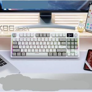 QPSJXN K86 Draadloos mechanisch toetsenbord met metalen knop, hot design, swap swap display, bluetooth gaming-toetsenbord (Business Gray)