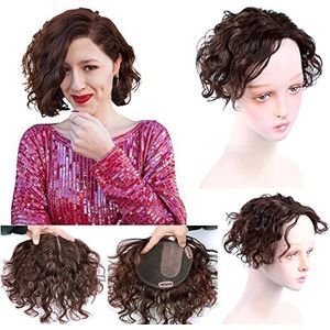 Zijden Base U-vorm Afscheid Topper Clip in Golvend Wiglet Menselijk Haar Kroon Vervanging Stuk Rechts Deel-32cm Zwart