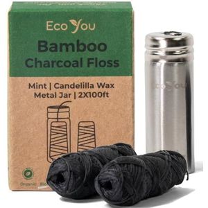 EcoYou Houtskool Bamboe Floss | 2 niet-giftige natuurlijke floss navulling met metalen container | Biologische munt & Candelilla Wax | Veganistisch en biologisch afbreekbaar | Compatibel met