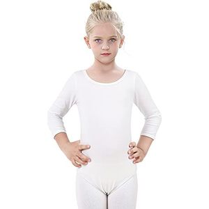 Kefiyis Balletpakje voor meisjes, katoenen dans turnpakjes, mesh rugdans tops bodysuit gymnastiek turnpakjes voor peuter kinderen, Wit, 100=90-95cm(3-4 Years)