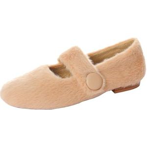 Mo Joc Mary Jane winterschoenen voor dames, warm, imitatiebont, platte schoenen met ronde teen, abrikoos, 35 EU