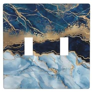 ZhaoYuGoods Marmer Marineblauw Gemengde Print Muurplaat, Dubbele Toggle Lichtschakelaar Outlet Cover 2-Gang 11,4 cm x 11,4 cm, PC Decoratieve Voorplaat voor Thuis & Kantoor