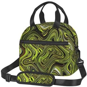 WANGHAHA Abstracte Groene Snake Print Lunch Bag Herbruikbare Geïsoleerde Volwassen Tote Lunch Tas Voor Vrouwen/Mannen Werk Picknick Strand Reizen