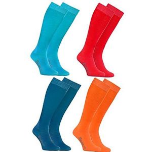 Rainbow Socks - Vrouwen Mannen Kleurrijke Katoen Knie Hoge Sokken, 1x Turquoise Rood Blauw Oranje, 44-46 EU