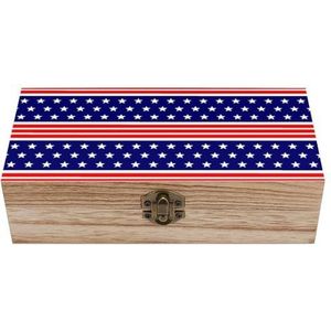 USA Vlag met Strepen Sterren Blauw En Rode Houten Doos met Deksel Opbergdozen Organiseren Sieraden Doos Decoratieve Dozen voor Vrouwen Mannen