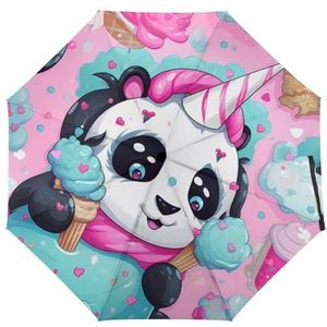Kleurrijke Regenboog Eenhoorn Panda Mode Paraplu Voor Regen Compact Tri-fold Reverse Folding Winddicht Reizen Paraplu Handleiding