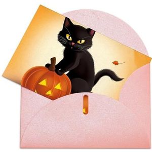 OURTEV Verjaardagskaart met enveloppen mooie wenskaarten Halloween zwarte katten pompoen bedankkaart denken aan je kaarten aanmoedigingskaarten 5.9"" X 3.9"" Notitiekaarten