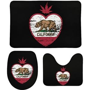 California Bear Weed Heart badkamertapijten set 3 stuks antislip badmatten wasbare douchematten vloermat sets 50 cm x 80 cm