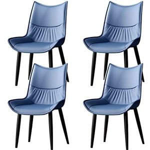 GEIRONV PU lederen eetkamerstoelen set van 4, moderne midden-eeuwse keuken stoelen koolstofstalen benen woonkamer zijstoelen Eetstoelen (Color : Blue)