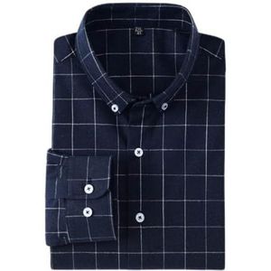 Heren Overhemden Lange Mouw,Klassiek Blauw Geruit Overhemd Geborsteld Button-Down Overhemd Met Zak Voor Zakenreizen En Dagelijkse Vrije Tijd, 3Xl