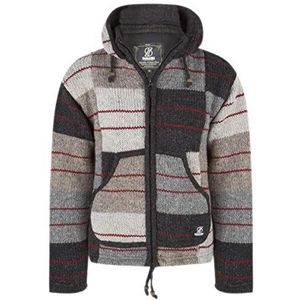 SHAKALOHA Gebreid vest van topkwaliteit met natuurlijke kleuren en rode strepen, M Patch NH NaturalRs heren/uniseks, in Nepal geproduceerde fleecegevoerde jas van schapenwol, Naturalrs Patchwork