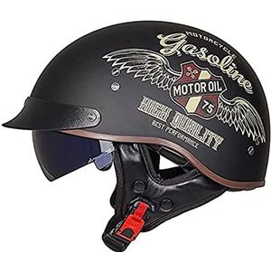 Motor Jet Helm ECE Certificering Retro Halve Schaal Met Geïntegreerd Vizier Voor Scooter en Bromfiets A,XL/(59~60cm)