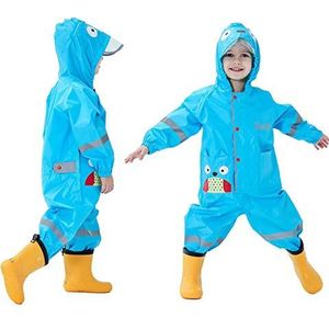 Baogaier Regenjassen Baby Jongen Regenpak Capuchon Plas Pak Lichtgewicht Eendelige Waterdichte Poncho Regenkleding Draagbaar Ademend Pvc Rits Wandelen Reizen, Blauwe Uil Print 1-2 Jaar