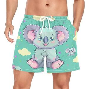 Niigeu Cartoon Rainbow Koala Bear Zwembroek voor heren, sneldrogend, met zakken, Leuke mode, XL