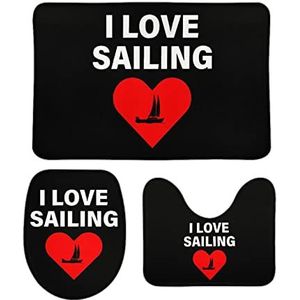 I Love Sailing Badkamermatten Set 3 Stuks Antislip Badmatten Wasbare Douchematten Vloermatten Sets 50 cm x 80 cm