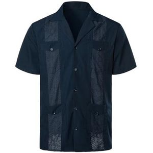 UBOHUZ Heren shirt met korte mouwen pure kleur herenoverhemden meerdere zakken revers korte mouwen vest zomer dunne tops mannelijk shirt met enkele rij knopen voor vrije tijd, Blauw, XL