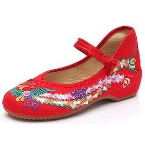 Chinese Traditionele Stijl Handgemaakte Geborduurde Schoenen Retro Klassieke Enkelbandschoenen Cheongsam Walk Show Yoga Balletschoenen Voor Dames(Color:Red,Size:38 EU)