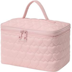 Generic Love Gewatteerde draagbare make-up tassen met rits en handvat reizen cosmetische tas huidverzorging borstel organizer zakjes voor vrouwen tiener meisjes moeder, roze, 240.00x150.00x150.00mm