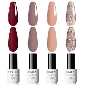 ROSALIND UV Gel Nagellack Nude Rood Glitter Roze Kleur, Semi-permanente, Nagellack Kit 7ml Gel Polish 4 stuks