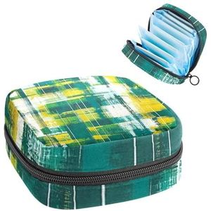 Art Green Aquarel Plaid Maandverband Opbergtas, Grote Menstruatie Cup Pouch met Ritssluiting, Menstruatie Pads Bag Store Panty Liners Tampons voor Meisjes Vrouwen