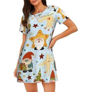 Zelinge Dames zomer nachtjapon slaap t-shirt nachthemd dames pyjama shirt jurk zachte nachtkleding S-3XL, Xmas kabouters lichtblauw, S