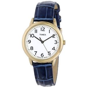 Timex Dames Easy Reader lederen band 30mm horloge, Blauw/Goudkleurig, Verhoogde klassiekers